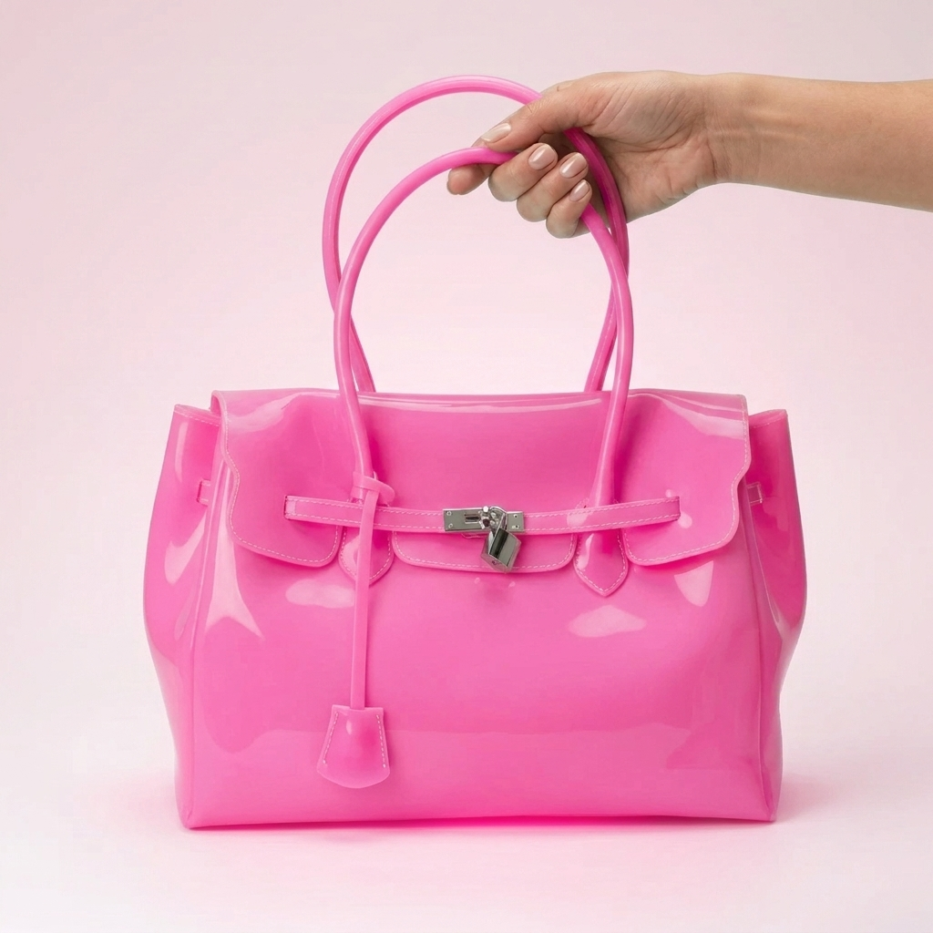 Firkin 35 Bubblegum jelly bag, front view held by hand